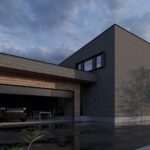 北九州・沖縄の注文住宅｜糟屋郡|ガレージと吹抜けが融合。黒と木が調和するインダストリアルモダンな邸宅。